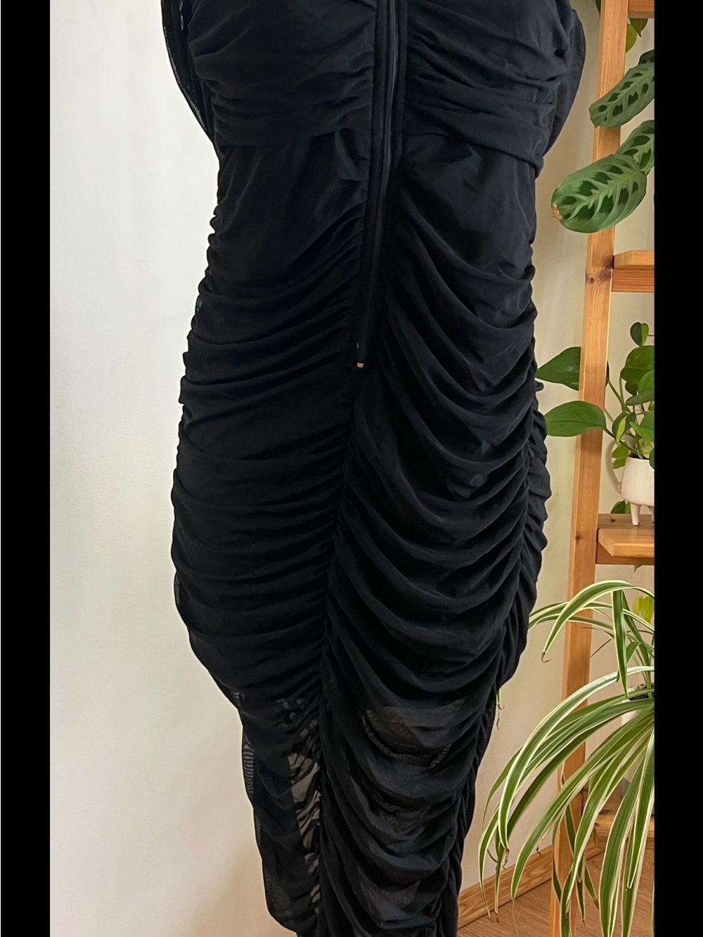 privy Black Ruched Midi Dress